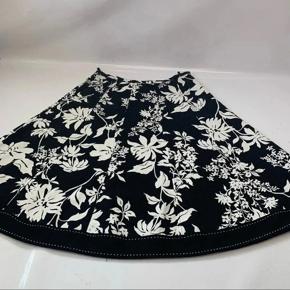 Autograph Black Floral Midi Skirt 6 Linen Blend Full Flowy Boho Vacation Office - Picture 8 of 12